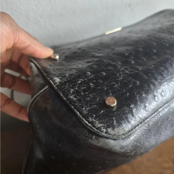 Kate Spade Ostrich Leather Travel Tote Handbag Women Black Pebbled Bow Large - Picture 7 of 16